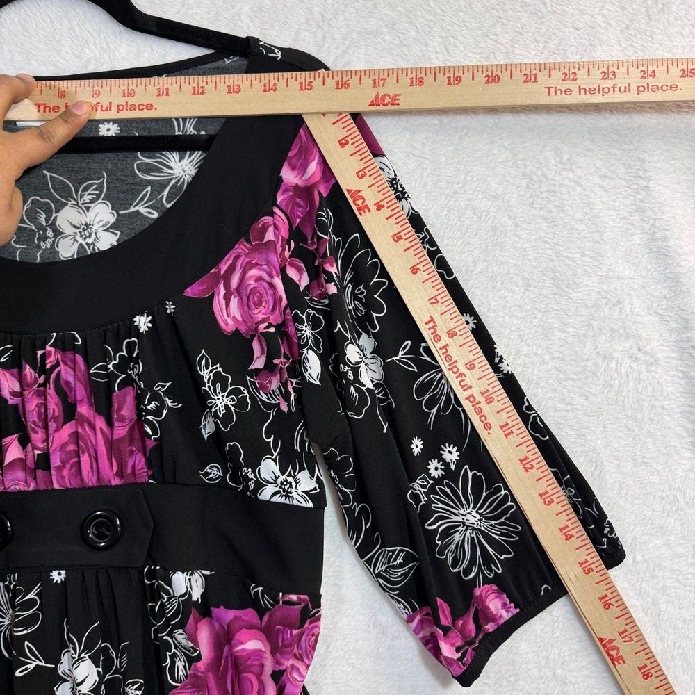 Studio 1940 L Dress Black Pink‎ Floral Polyester Stretch Cottagecore Romantic - Picture 8 of 8